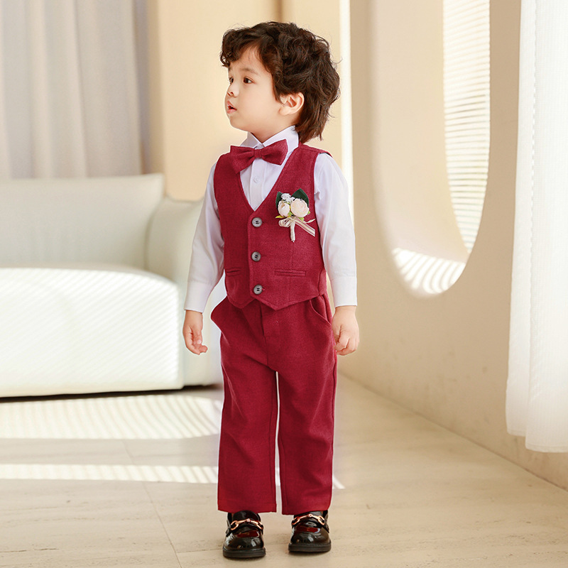 Conjunto de vestido de chaleco de primavera y otoño para niños Anfitrión del cumpleaños del bebé Traje de interpretación de piano de niña de las flores para niños