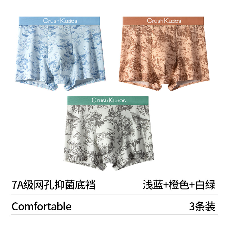 Pantalones interiores de hombre algodón 2025 nuevo seda de morera 7A mallas antibacterianas inferior transpirable de cintura media de chicos pantalones planos