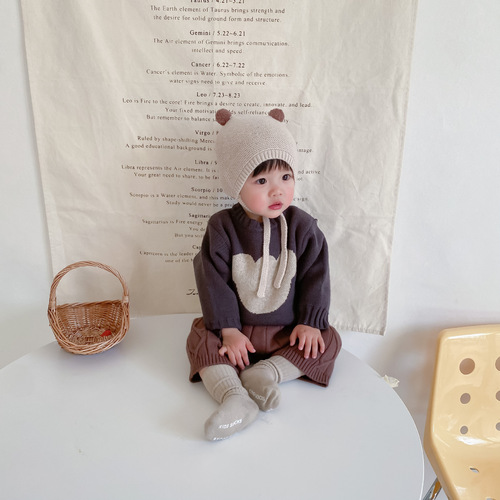 Korean Version Baby Clothes Spring and Autumn Children Stylish Knitted Sweater for Boys and Girls Cute Bear Hooded Top Spring Outfit