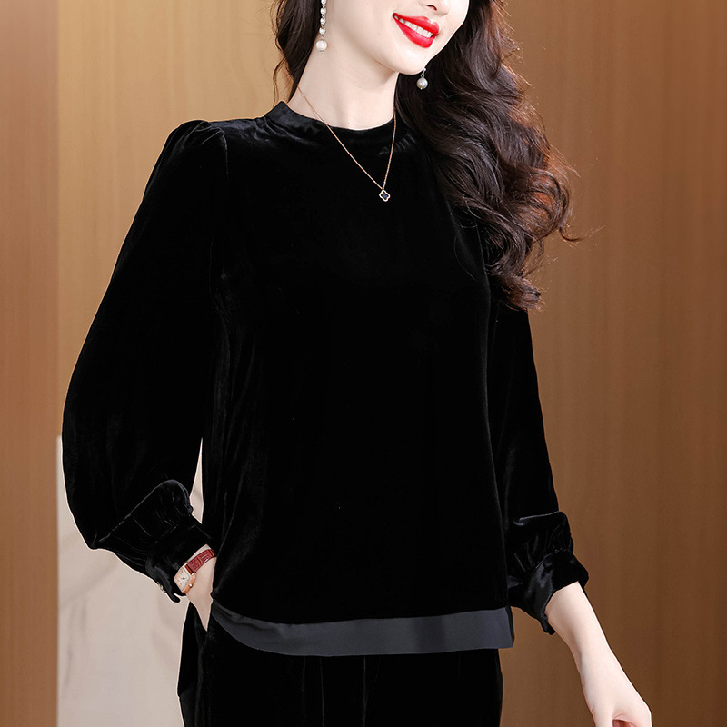 Quality Guaranteed Elegant Velvet Top for Women Spring & Fall - New Style - Long-Sleeved Elegant Mother's Mulberry Silk Shirt Quality Guaranteed Elegant Velvet Top for Women Spring & Fall - New Style - Long-Sleeved Elegant Mother's Mulberry Silk Shirt