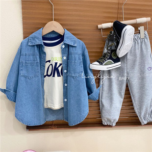 Children's South Korea Denim shirt 2023autumn New Girl's western style children's Denim shirt fashionable top