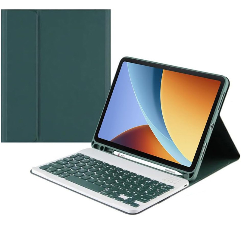 Funda de cuero verde oscuro + teclado Bluetooth