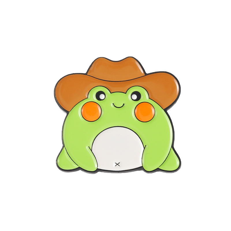 Amazon Venta caliente popular familia animal aleación broche de dibujos animados lindo Rana con forma de cuchillo goteo insignia