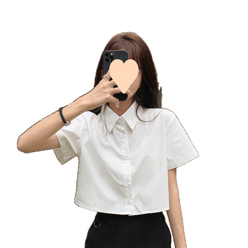 Summer Girl's Short-Sleeved White Shirt—Design-Driven, Niche, Korean-Style Short Top for Female Students