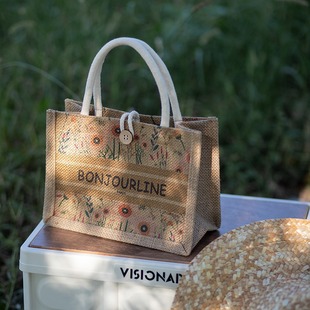 Handbag Linen Linen Bag Women's Fashionable Out-of-town Student Carrying Book Waterproof Environmentally Friendly Lunch Box Bag Canvas Bag
