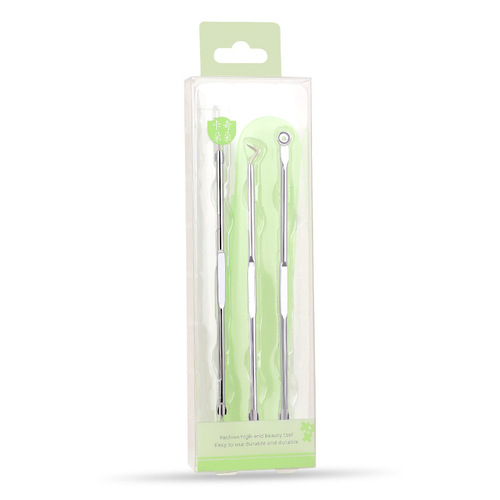 Kaqiduoduo Professional Acne Needle Set Box of 3 Stainless Steel Double-Headed Acne Needle Blackhead Clamp Acne Needle KK843