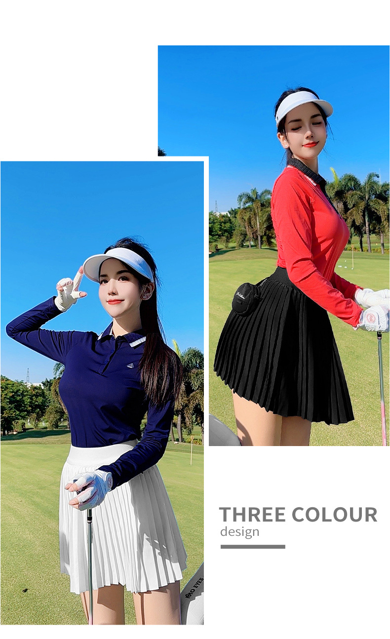 Áo thun dài tay golf nữ PGM cổ sườn ôm eo — YF744 [Cổ sườn có màu/vải co giãn] Áo sơ mi POLO màu trắng chi tiết 4