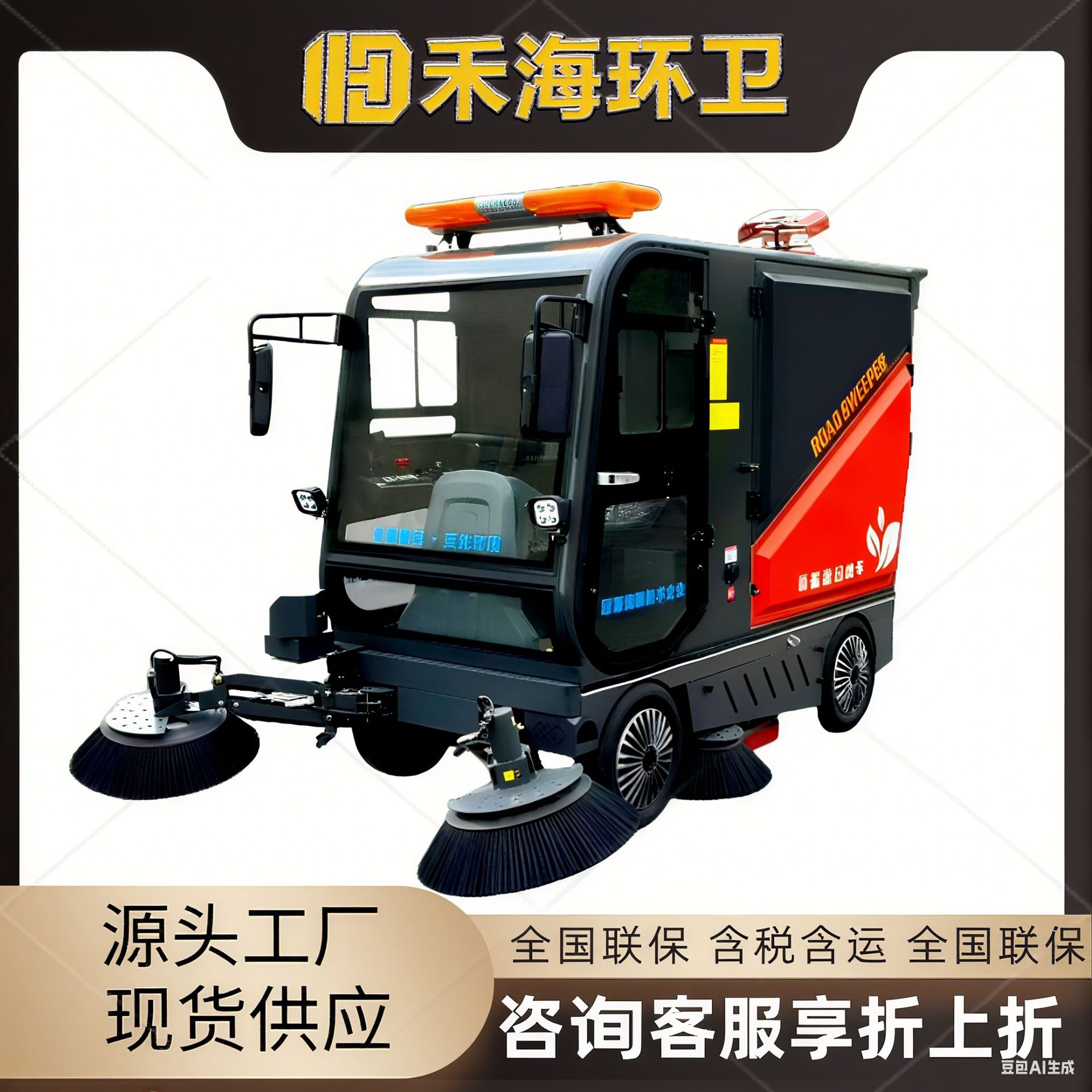 禾海-风云四轮倒车影像驾驶式扫地车吸尘免维护电池电动跨境专供