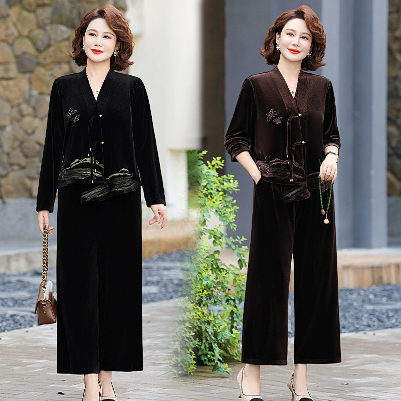 Весенний спортивный костюм для мам среднего возраста, осень 2024, новинка весенне-осеннего свитшота для женщин среднего и пожилого возраста, повседневный комплект из двух предметов