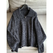 2025羊毛+兔毛 加厚小翻领保暖羊毛开衫 针织毛衣女批发H08FS2006