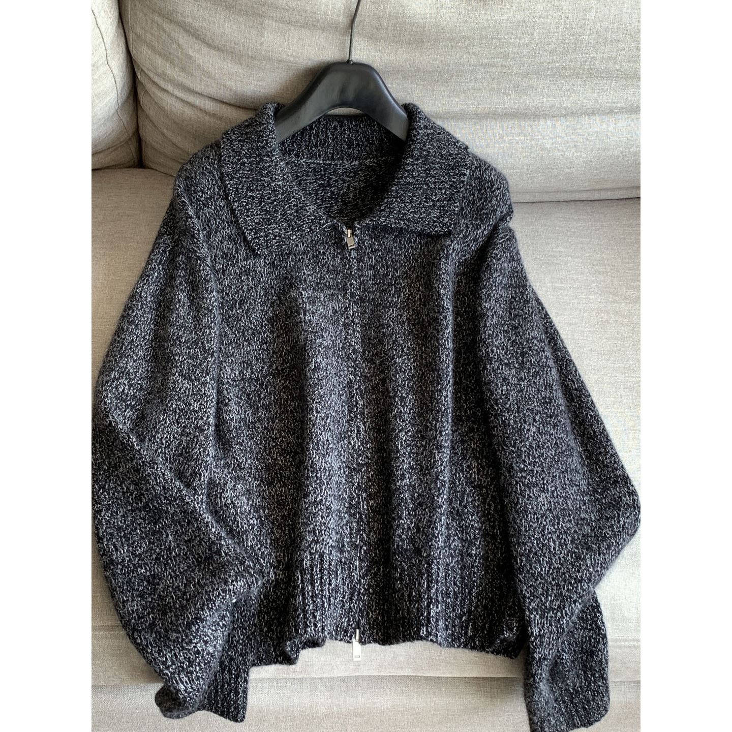 2025羊毛+兔毛 加厚小翻领保暖羊毛开衫 针织毛衣女批发H08FS2006