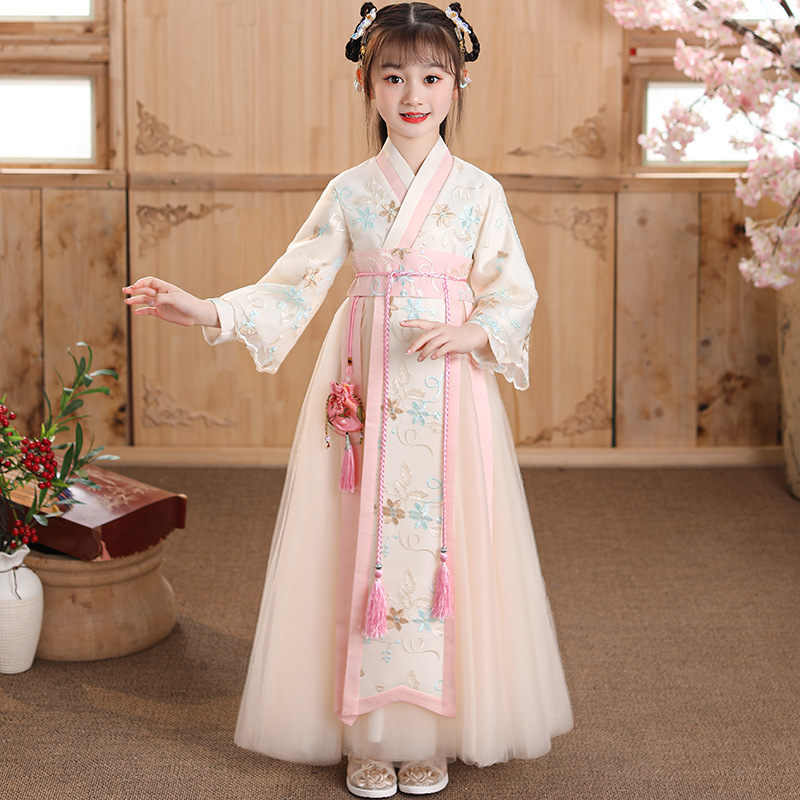 Chinese girls Pink Hanfu Fairy Dresses children costume fairy long sleeve  Ru collar and elegant dress