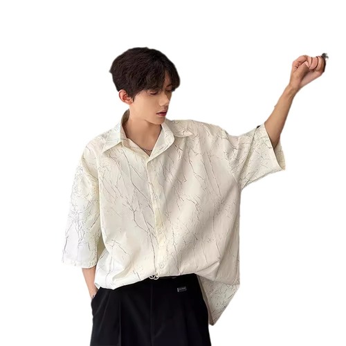 Yuppie-style Ice Silk Short-Sleeve Shirt for Men: Summer Thin High-End Top with Metallic Texture, Casual Cool & Stylish Outerwear