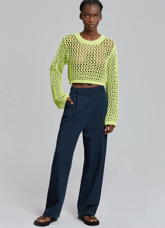 Art Frankie shop Spring and Summer New Mesh Hole Hollow Knitted Top Rib Edge Trendy