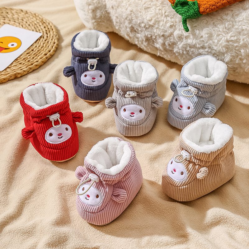 婴儿软底冬加绒棉鞋0-3-6-12个月新生儿男女宝宝步前新年保暖防滑