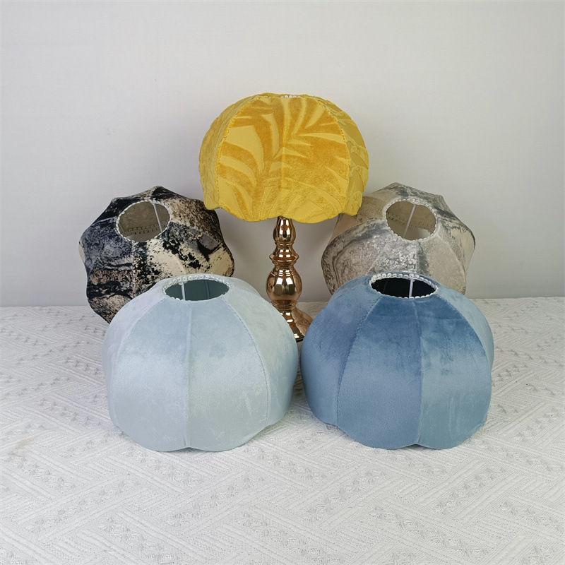 Estilo europeo retro de alta gama en forma de calabaza redonda hecha a mano DIY dormitorio Estudio De noche franela E27 lámpara sombra