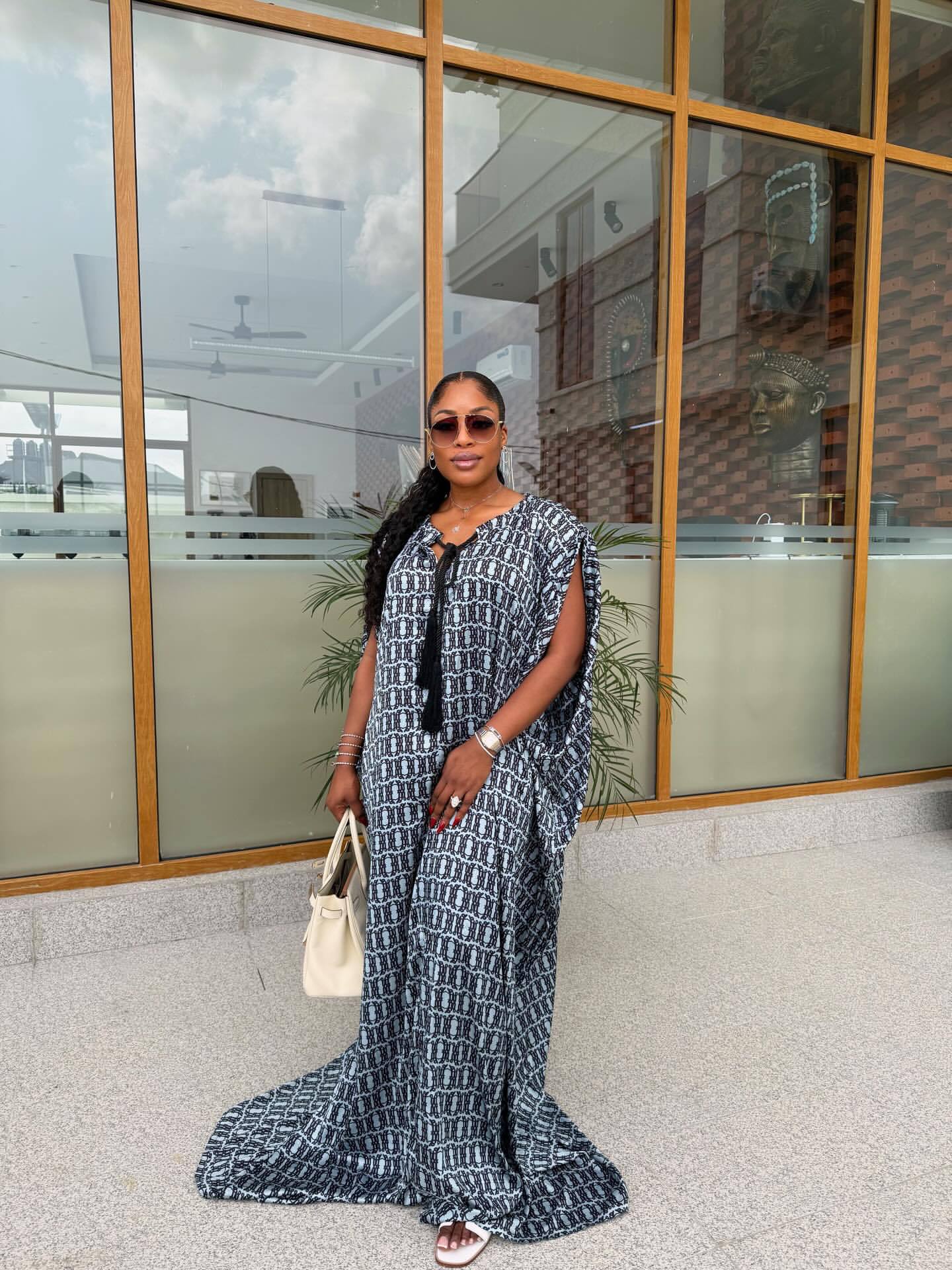 Women's American Style Loose Plus Size Dress African Chic Fashion Print Long Skirt Tie Up Design Lazy Fashion_ecoleips.com