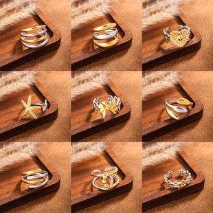 European and American Ins Style Popular Stainless Steel Geometric Open Ring Feminine Popular Wide 18K Gold Plated Ring Wholesale