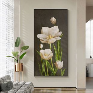 Modern Accessible Luxury Entrance Hall Decorative Painting Tulips High-End Texture Painting Flower Art Vertical Version Bedroom Living Room Hanging Painting