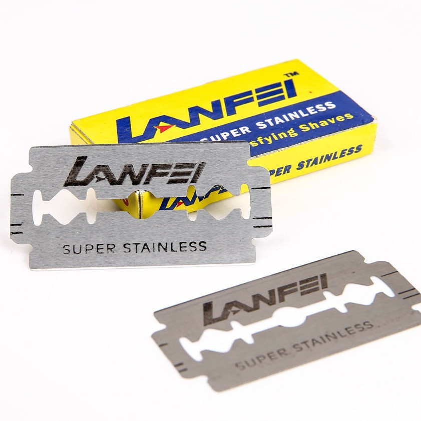 LANFEI黄包装74# 花纹孔蓝飞碳钢 双面剃须刀片 厂家直销 100片