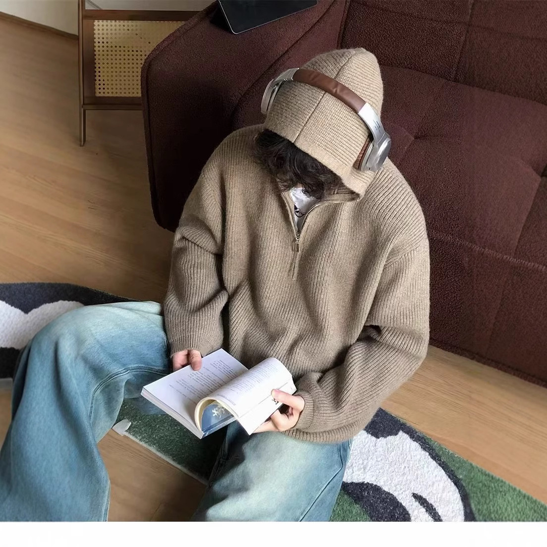 2024 nuevo overcoat de punto de cuello redondo de tendencia masculina de otoño y invierno de tamaño grande suéter de alto nivel de viento perezoso