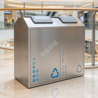 室内物业小区商场商用两连体直投口立式不锈钢垃圾桶分类果皮箱厂