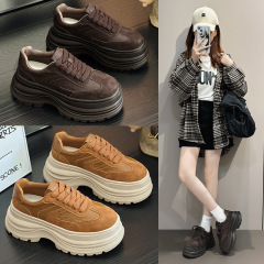 真皮德训鞋女厚底2025秋新款小个子增高轻便软底休闲鞋百搭阿甘鞋