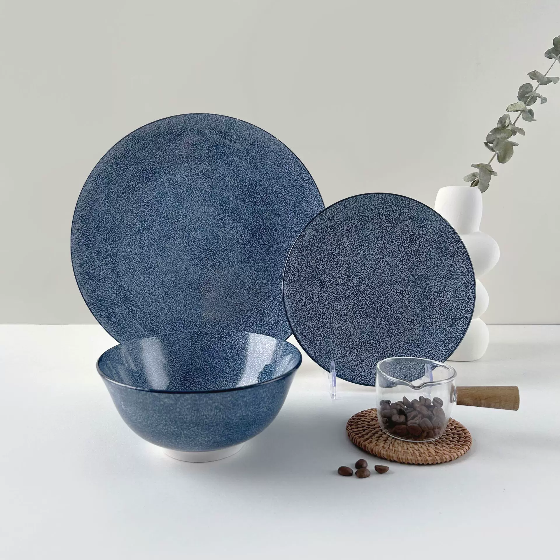 （外贸出口）陶瓷色釉18件套餐具套装炻瓷月光浅盘餐盘套装批发