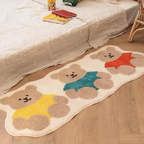 Adorable Bear Cartoon Wool Blend Rugs Bedroom Kids Room Thick Fuzzy Bedside Runner Room Dividing Cool Foot Mat