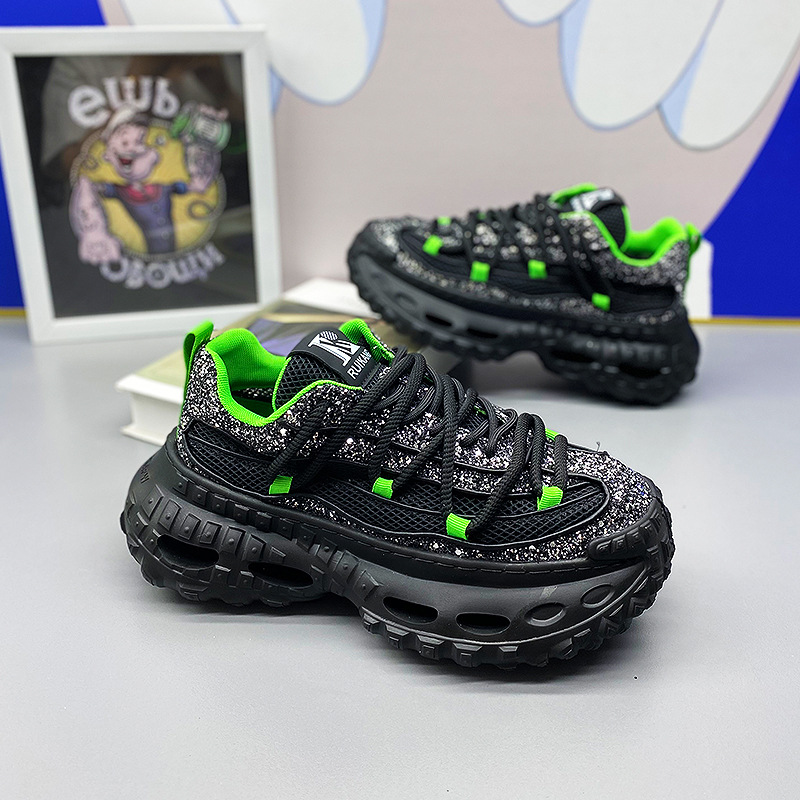 Trendy Men's Shoes for Summer, Popular Mesh Comfortable Durian Soft Sole Lightweight Crushed Diamond Thick Sole Dad Shoes Fashion Casual Men's Shoes