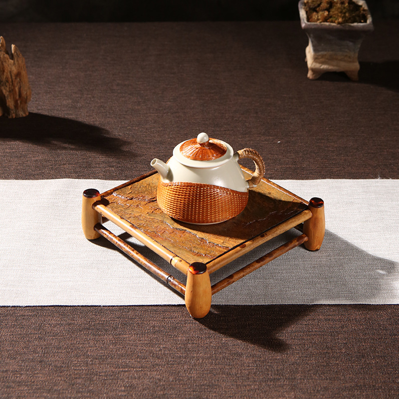 Hecho a mano gran pintura Yunfei roca oblicua pie burbuja seca bandeja de té Buda vientre cuadrado olla estante