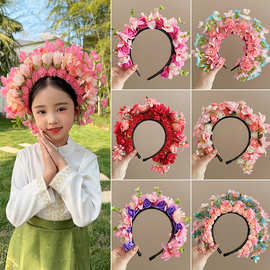 儿童簪花发箍女孩中国风花朵花环头箍宝宝民族风汉服头饰女童发饰