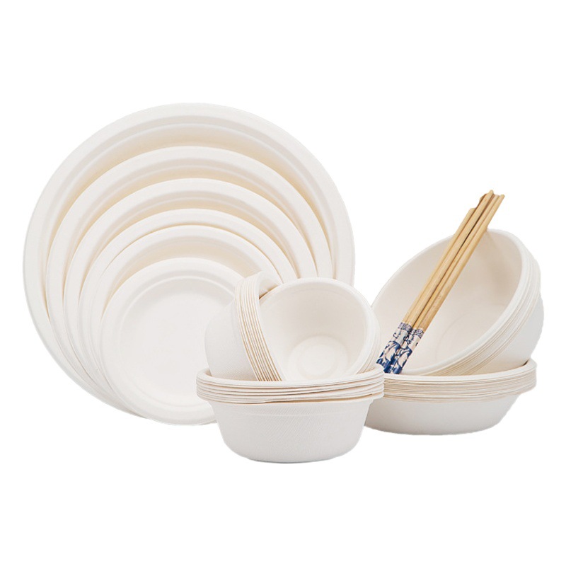 Cuencos desechables y palillos traje de hogar plato de papel vajilla placa degradable palillos Placa de grado alimenticio engrosada