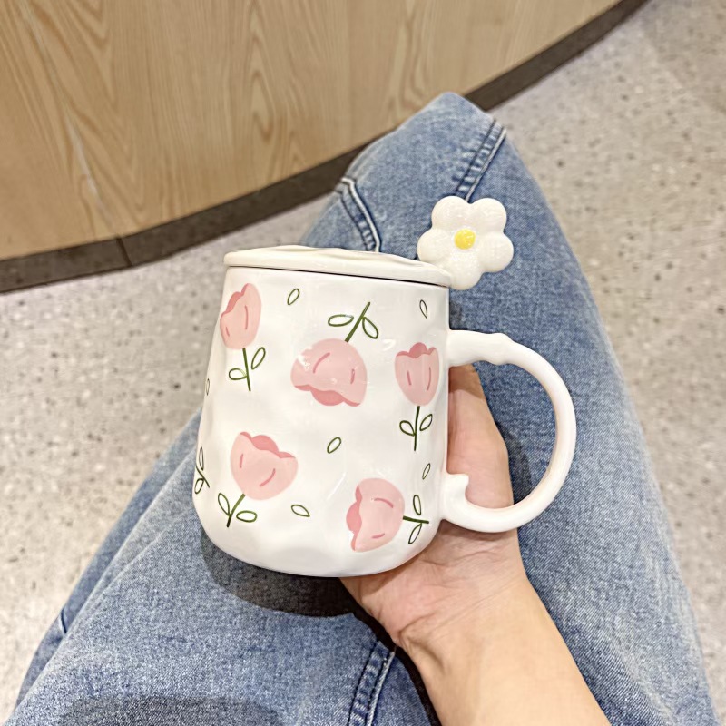 Regalos creativos del Día del Maestro flores caseras tazas de cerámica para niñas de alto valor de la cara tazas de oficina