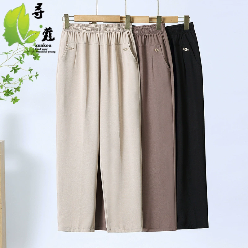 Новые летние тонкие женские брюки мамы 50 лет моды среднего возраста повседневные брюки ручные цветы женские брюки среднего и пожилого возраста женские брюки