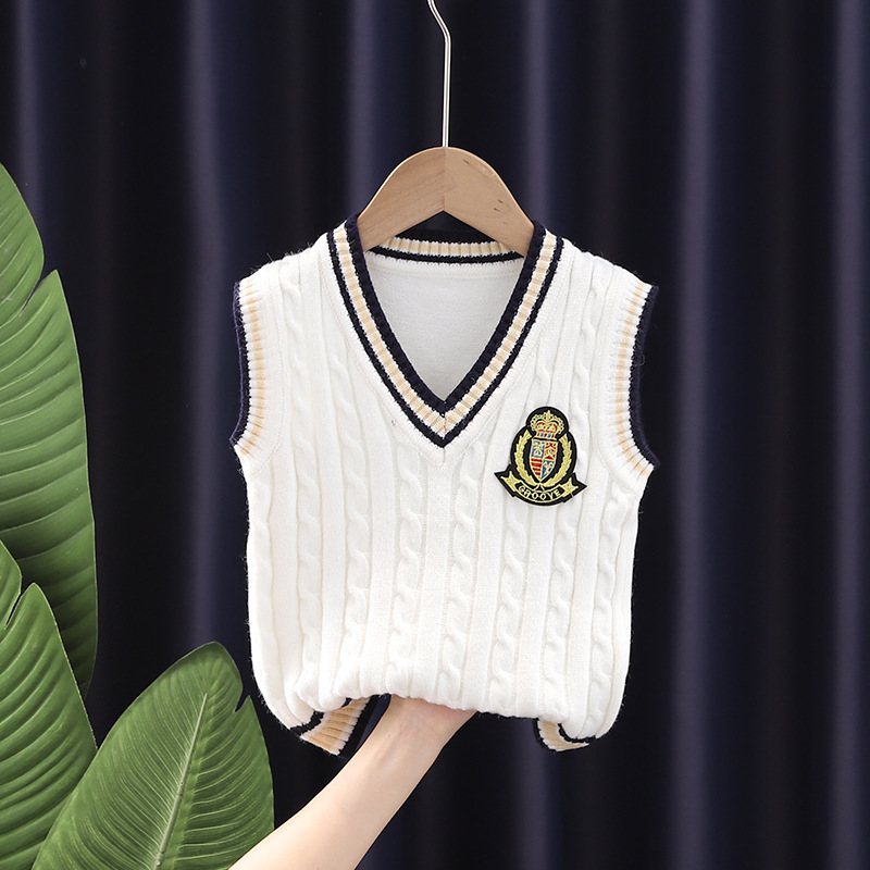 [Jin Yong] Gilet lavorato a maglia per bambini Primavera e autunno Edizione coreana Stile straniero Canotta in lana nuova da ragazzo_voghion.com