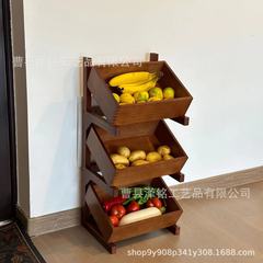 現物中古風床置き式物置棚木製多層雑物収納棚客間装飾果物収納かご