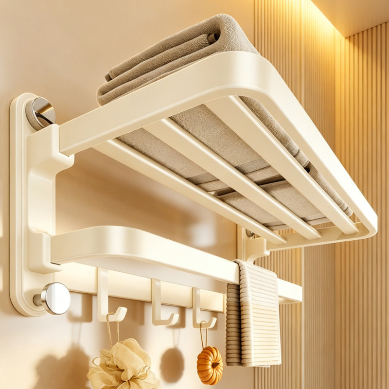 Suction cup adhesive cream-style towel rack for bathroom, no-drill installation, integrated storage set for bathroom and toilet