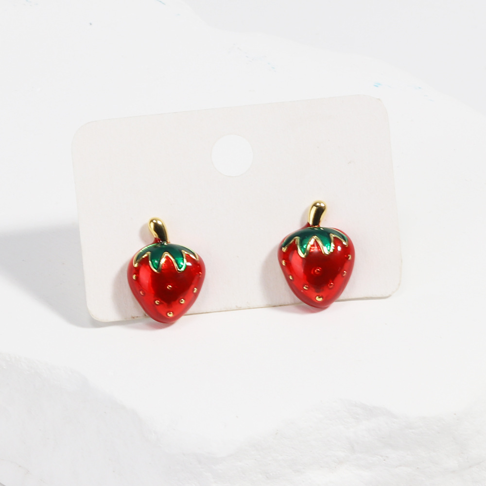 8g Weight Copper Ear Needle Material Ear Studs Classification 1 Pair Quantity Holiday, Daily Occasion Copper Material Cherry, Apple, Strawberry Pattern All Seasons Season Women's Gender Enamel Design Cute Style 1 Pair Cute Cherry Apple Strawberry Enamel Copper Ear Studs 4