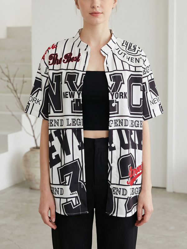 2026 New American Retro Letter Print Shirt for Women, Loose Fit, Slimming, Short Sleeve Cardigan, Versatile Casual Top, Lightweight