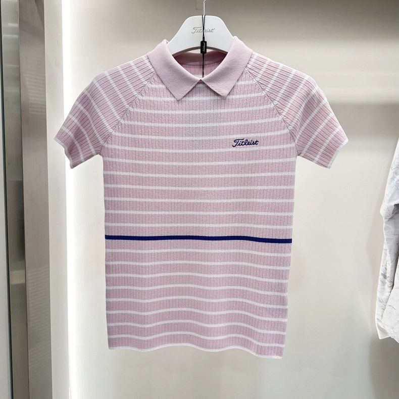 Women's 2025 Summer Golf Clothing Lapel Stripesd Knitted Short-Sleeved T-Shirt Casual Top Korean Original Order Women's 2025 Summer Golf Clothing Lapel Stripesd Knitted Short-Sleeved T-Shirt Casual Top Korean Original Order