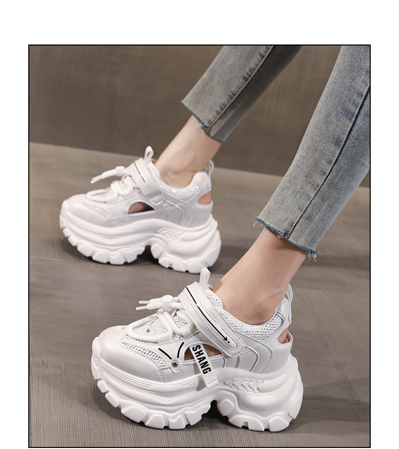 Giày sneaker nữ đế dày chunky thoáng khí mặt lưới đục lỗ độn cao bên trong — Màu trắng chi tiết 15