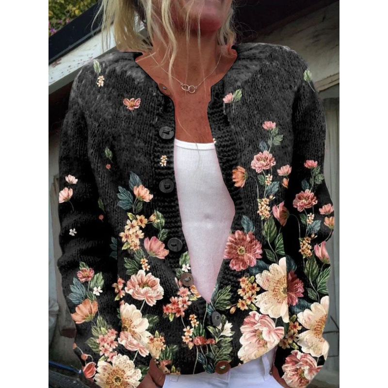 New Digital Printing Cardigan Coat For Women