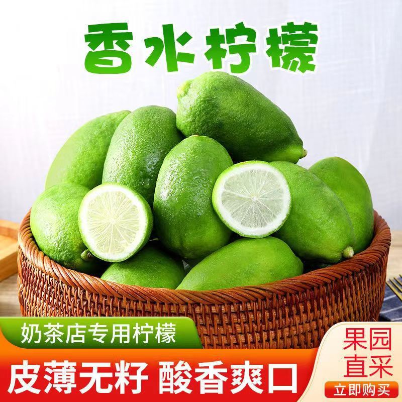 广西无籽香水柠檬新鲜子弹头柠檬皮薄手打柠檬茶用青柠鲜果搭档