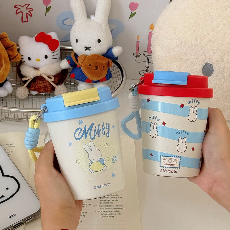 MIFFY米菲不锈钢304内胆卡通高颜值咖啡杯便携带吸管双饮口保温杯|undefined