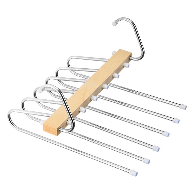 Estante de pantalones de acero inoxidable de tipo ganso de madera maciza armario doméstico multifuncional sin costuras antideslizante de múltiples capas de almacenamiento de ropa plegable rack