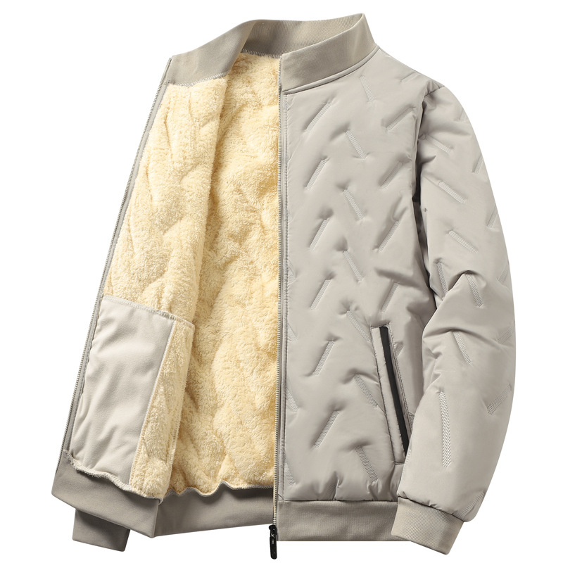 Lamb wool for men, autumn and winter warm cotton jacket with thick wool, standing collar youth clothing_voghion.com