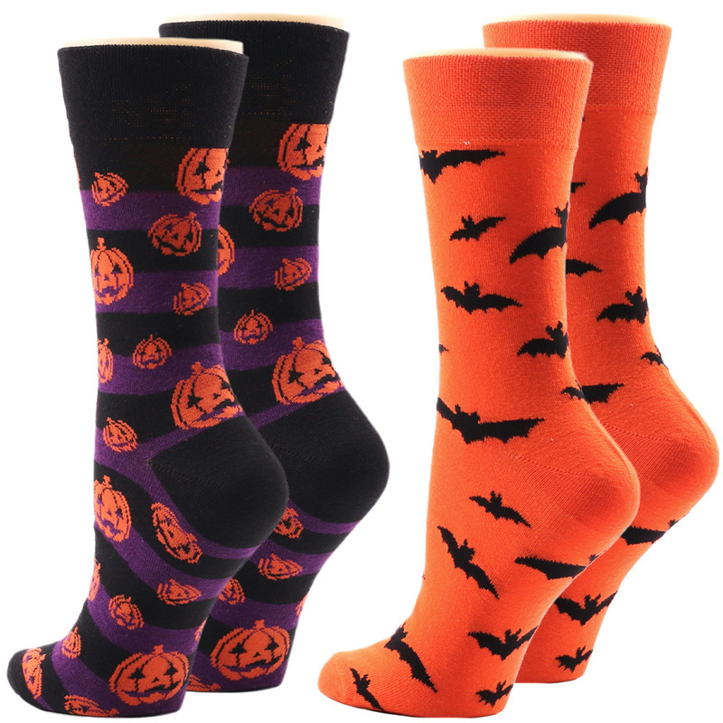 New】Cross-Border Personalized Men's Socks, Women's Socks, Halloween Socks, Cartoon Socks, Mid-Calf Socks, Bat Pumpkin Devil Cotton Socks
