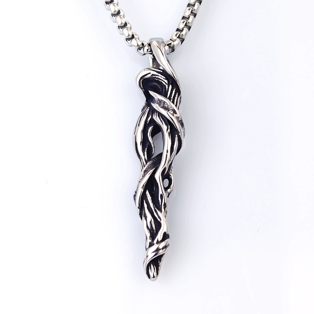 Винтажное минималистское ожерелье из нержавеющей стали из веток дерева с потертой отделкой, простой мужской аксессуар, модный универсальный нишевый дизайн.