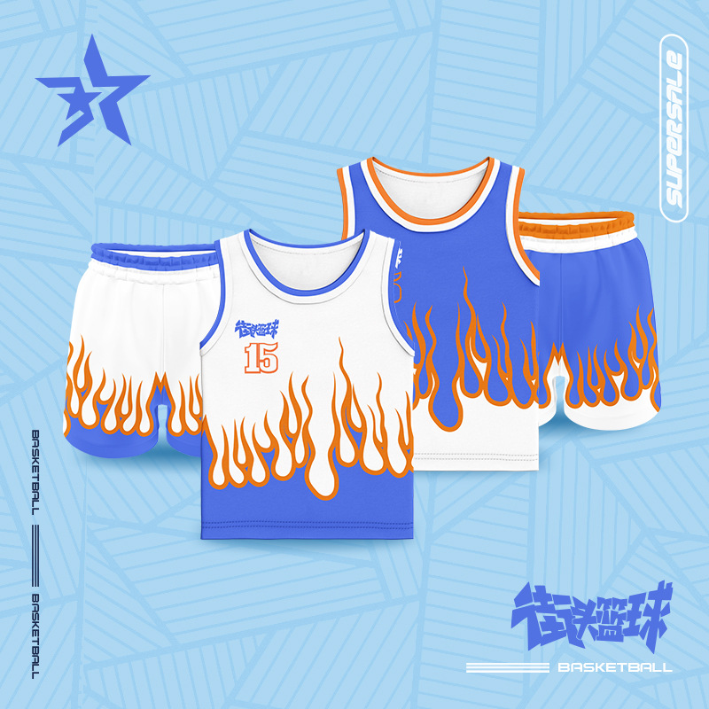 Children and Teenagers Training Clothing suit Flame Pattern Basketball Clothing Summer Adult Sports Vest Ball Clothing Printing